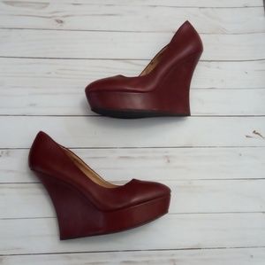 L.A.M.B. Maroon Platform Wedges Size 9.5 M